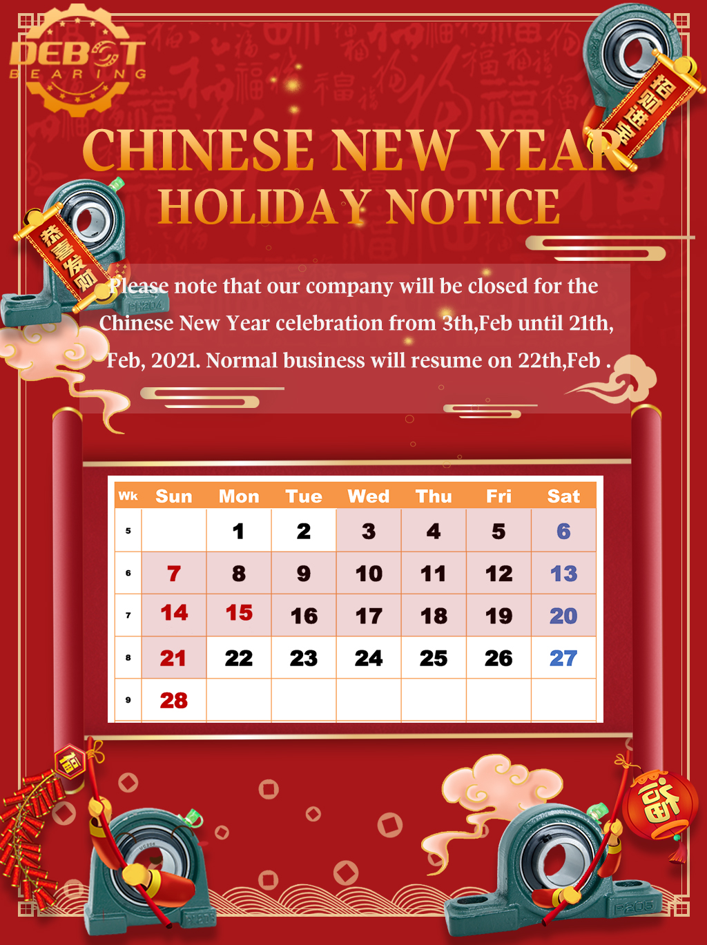 CHINESE NEW YEAR Holiday Notice/Año Nuevo Chino Aviso de vacaciones